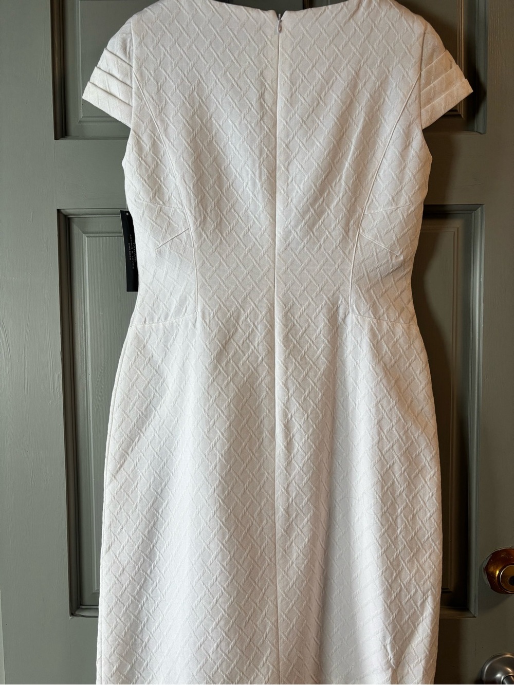 Tahari White Textured Cap-Sleeve Midi Dress